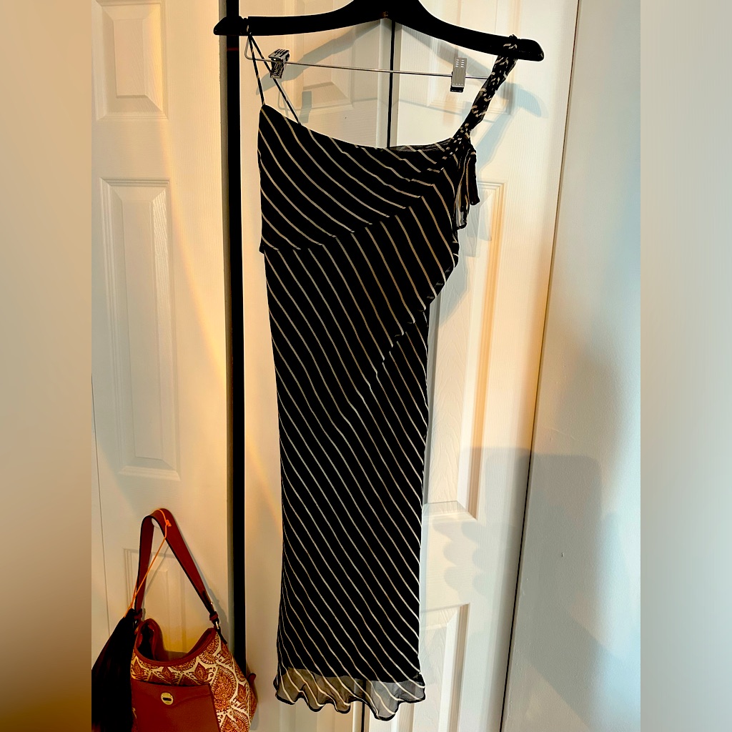 Sexy, Black Dress Sleeveless Strappy Modest Neckline & Length Silk &Chiffon Slip